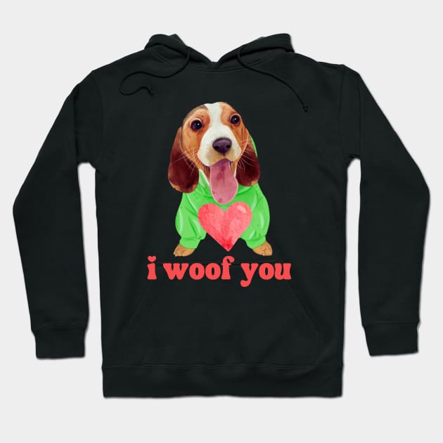 I Woof You Cute Beagle Dog With Heart Valentines Day Hoodie by Illustradise